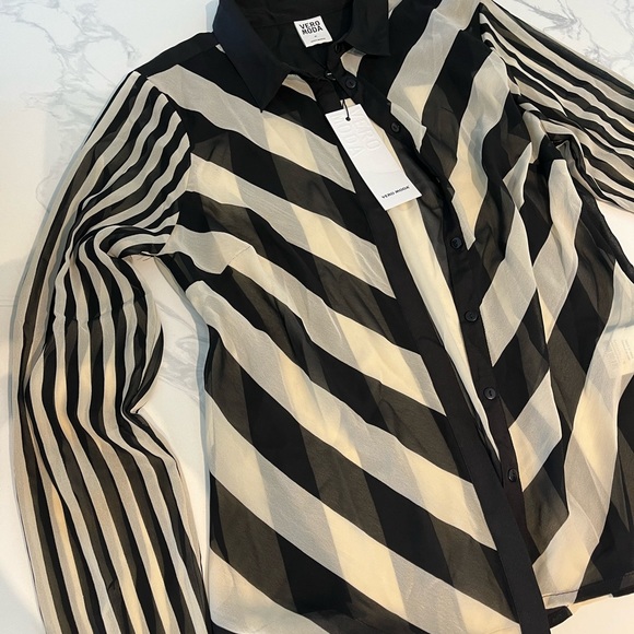 Vero Moda black and white Striped Button Up Shirt Blouse - brand new - Picture 4 of 8